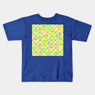 Window Pane Diagonal Floral Black Line on Yellow Kids T-Shirt